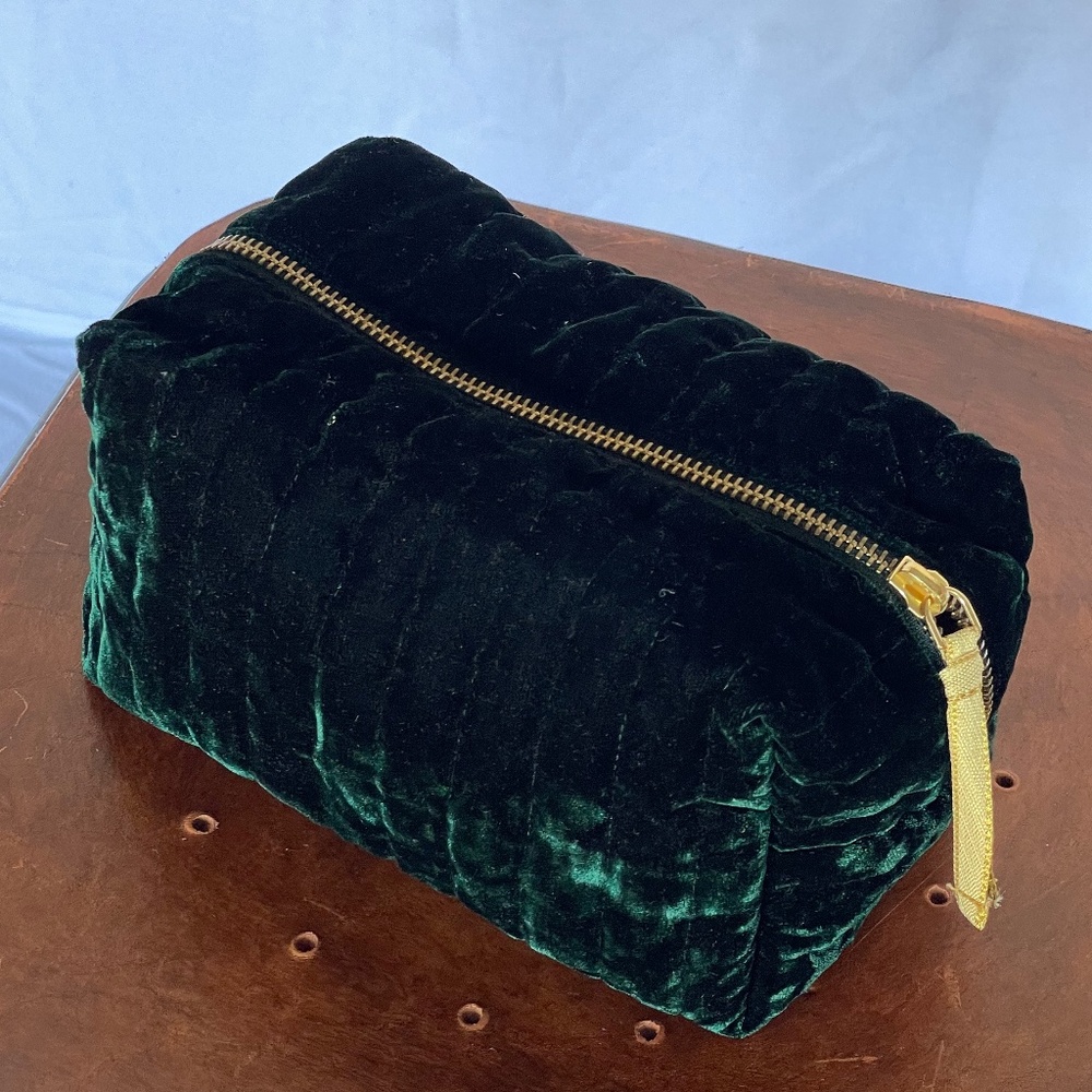 J.CREW FACTORY Green Velvet Zipper Pouch